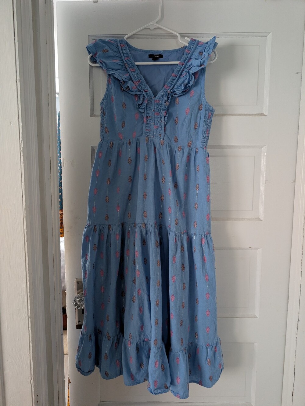 Hatley Blue Cotton Midi/Maxi Dress With Multicolored Embroidery